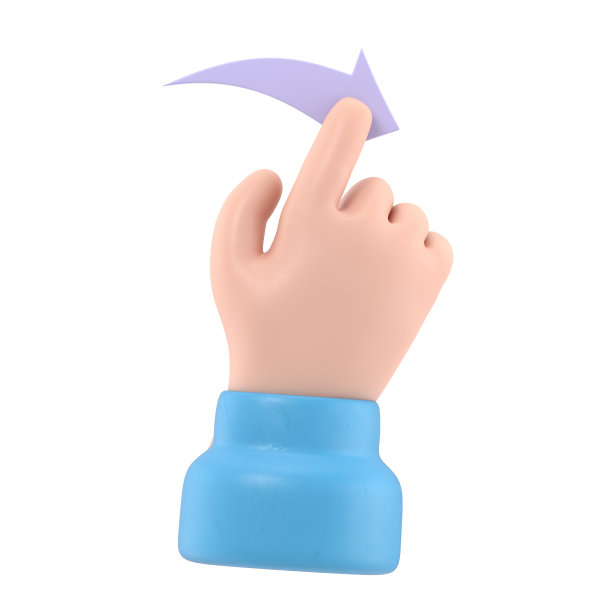 卡通手势图标模型。触摸屏手势线图标。3D插画手向右滑动卡通人物手。白色背景上的3D渲染。图片下载