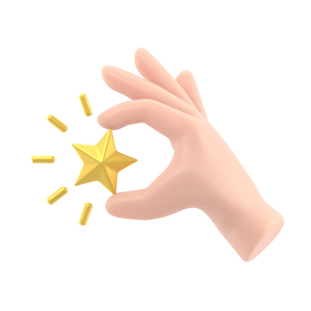 卡通手势图标模型。3d手握星图标。金色正面的客户比率插图，白色背景上的3D渲染。图片下载