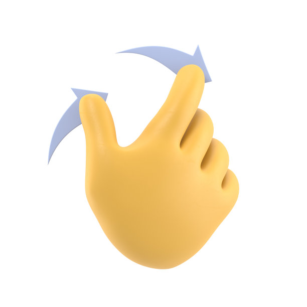 卡通手势图标模型。触摸屏手势线图标。3D插图双手向右滑动卡通人物的手。白色背景上的3D渲染。图片下载