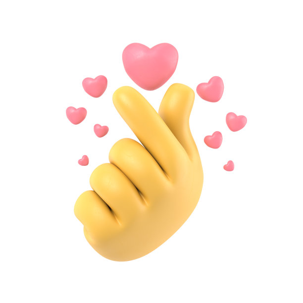 卡通手势图标模型。风格化卡通3D渲染手势代表手指心形符号，传达爱的信息。白底3D渲染。图片下载