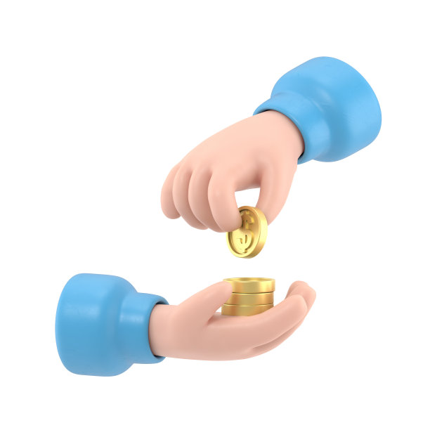 卡通手势图标模型。3d图标黑色的手给硬币。货币概念，金币设计元素，白底3D渲染。图片下载