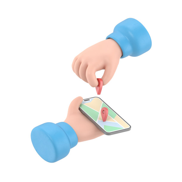 卡通手势图标模型。等距手机和GPS移动导航，等距手握智能手机，地图上有标记，白底3D渲染。图片下载