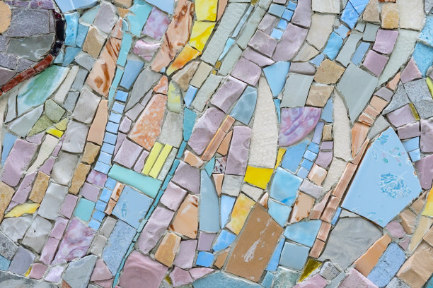 彩色瓷砖和天然石头的马赛克。陶瓷马赛克背景。图片下载