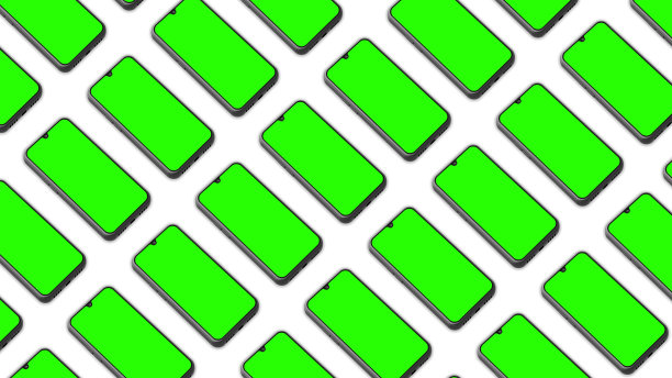 白色背景上是绿色屏幕的智能手机，现代移动设备，技术和通信的概念。3 d渲染图片下载