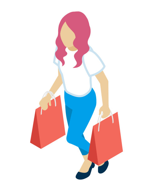 年轻女子双手拿着两个购物袋，穿着短袖衬衫图片下载