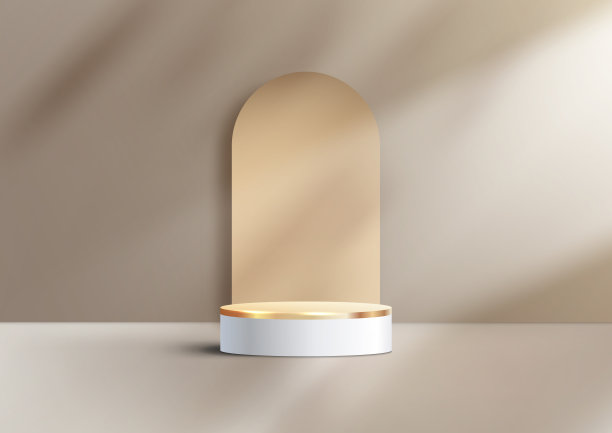 三维现实优雅的白色和金色圆柱裙架图片下载