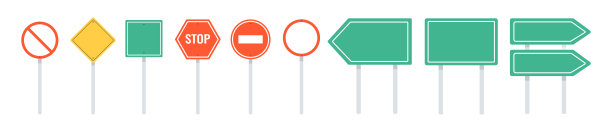 平坦的道路标志设置。孤立在白色背景上。向量。图片下载