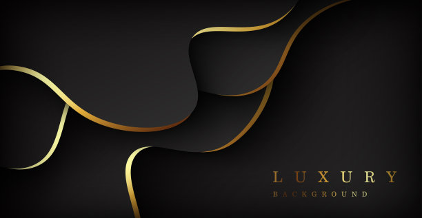 抽象的深灰色渐变色与金色线条波浪形豪华背景。eps10向量图片下载