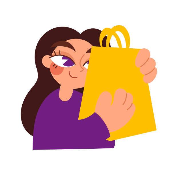 边买边卖的概念。快乐的年轻女子卡通人物拿着购物袋。网上购物袋与信用卡或现金，以备将来使用。平面矢量图。图片下载