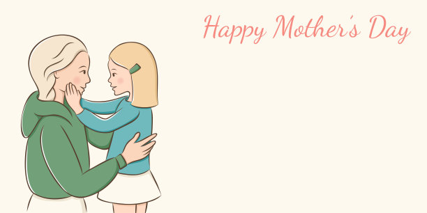 可爱的旗帜在柔和的颜色复制空间。可爱的妈妈看着她的小女儿。斯堪的纳维亚母亲和她的孩子。母亲的概念。母亲节。矢量手绘插图图片下载