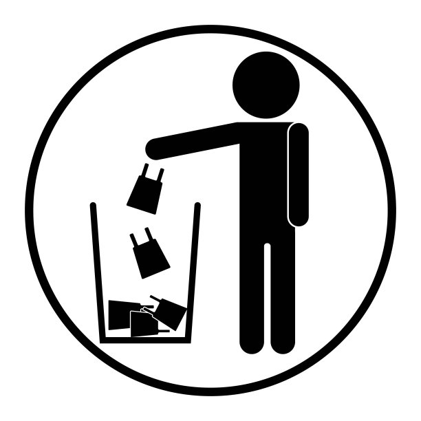 隔离标志牌不乱扔垃圾，保持清洁，与插图人扔塑料垃圾在黑色圆圈，圆形标志牌图片下载