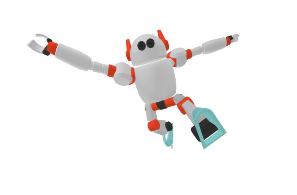 可爱的机器人手在空中跳白色背景。技术的概念。三维渲染图片下载