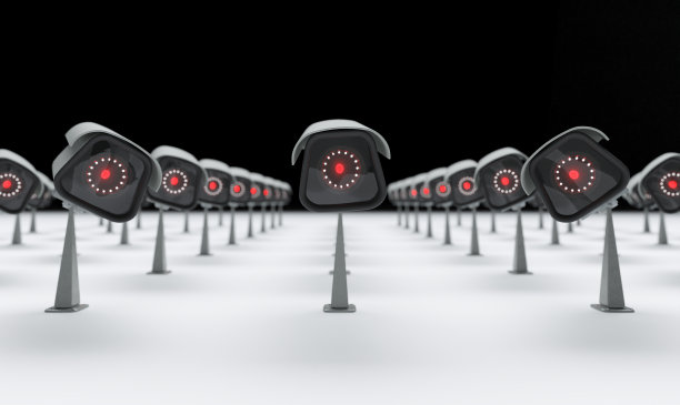 3 d演示。墙上有监控摄像头。安全、监控、防护理念。图片下载