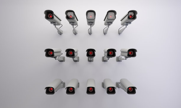 3 d演示。墙上有监控摄像头。安全、监控、防护理念。图片下载