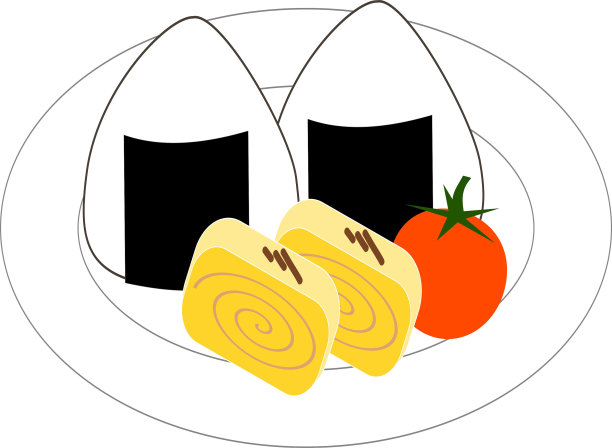 饭团，煎蛋和西红柿图片下载