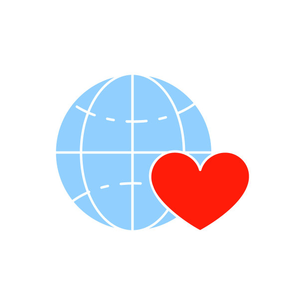 地球地球仪与心，给予爱心，慈善，捐赠白色轮廓图标。全球科技，互联网，社交网络符号设计。图片下载