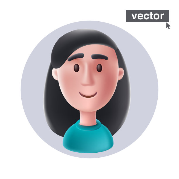 幸福少女圈框，孤立白茫茫。现实的3D矢量渲染卡通风格的人物插图。图片下载