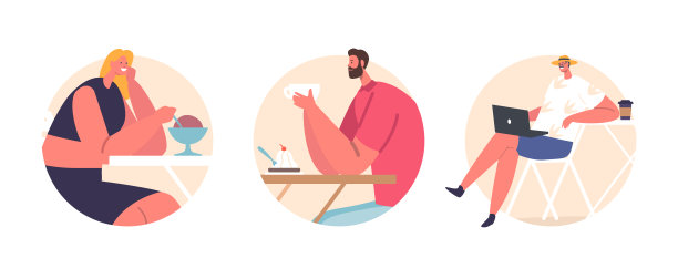 孤立的圆形图标或化身中的男女角色。人们社区聊天，工作图片下载