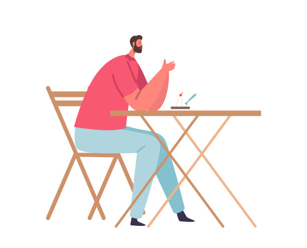 一名男子坐在街头咖啡馆里，吃着一块蛋糕，享受着这一刻。男性角色促进放松图片下载