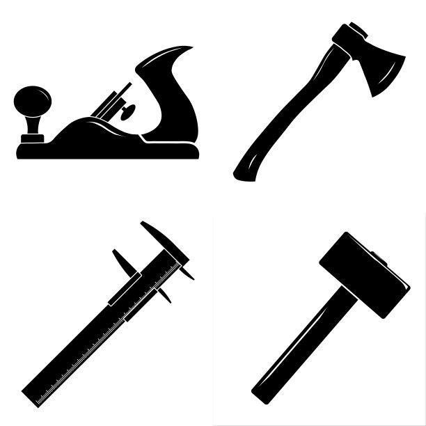 工作图标集。砧板，斧头，卡钳，锤子图片下载