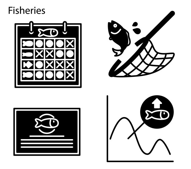 渔业管理图标集。图片下载