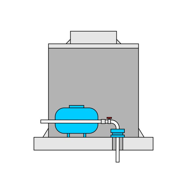 沉箱排水。供水泵设备。从井接线图供水。液压蓄能器。图片下载