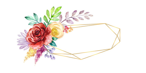 水彩植物插图，多边形几何金色框架装饰与红色和白色玫瑰和牡丹，波西米亚花卉背景，空白贺卡水平模板图片下载