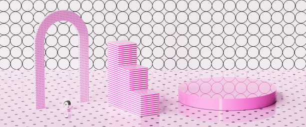 与裙房和几何形状的图片。3d渲染，3d插图。图片下载