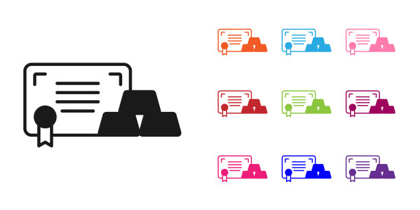 黑色金条与证书图标隔离图片下载