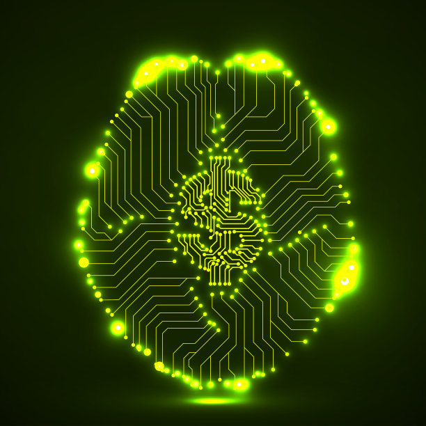 技术大脑与美元符号内隔离在黑暗的背景，创造性的想法图片下载