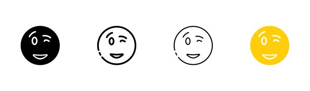 表情设置图标。眨眼，调情，眨眼，关系情感，感觉，表情符号，圆脸贴纸。情绪的概念。矢量图标在直线，黑色和彩色风格的白色背景图片下载