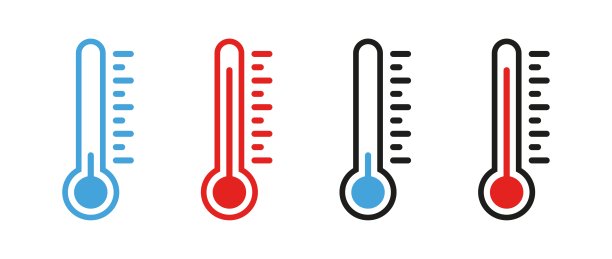 温度计图标：不同温度、气候控制、空气、冷暖、天气、发烧、疾病、技术矢量线条图标图片下载