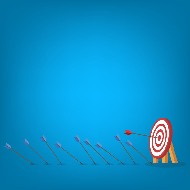 蓝色的箭没有击中目标，只有红色的箭击中了中心。企业挑战失败与成功的理念。图片下载
