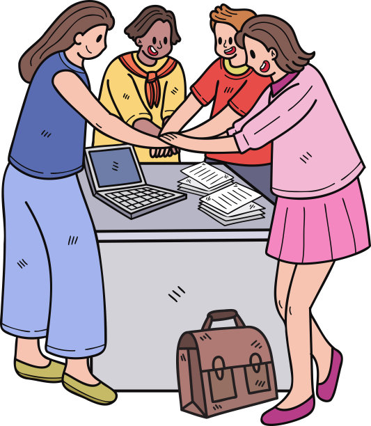 商业女性团队一起工作在涂鸦风格的插图图片下载