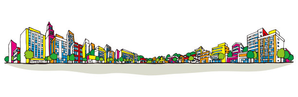 城市插图。手绘的风格。透视图。丰富多彩。图片下载