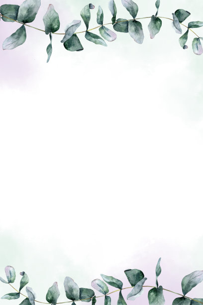 桉树叶和水彩斑点框架。水彩花卉插图。背景婚礼邀请，问候，壁纸，明信片图片下载