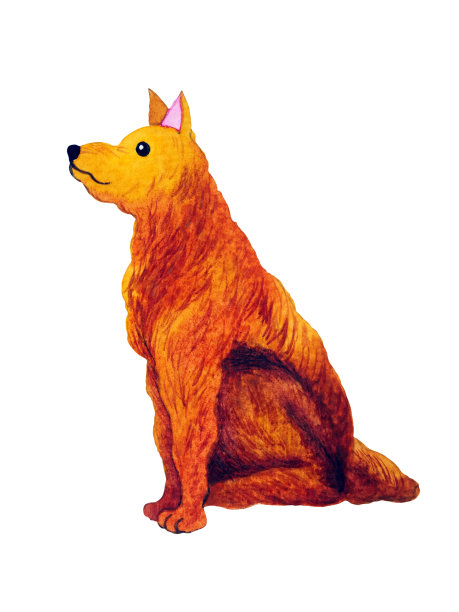 金毛棕毛狗可爱友好的动物宠物小狗坐姿势艺术水彩画插图设计手绘颜色图片下载