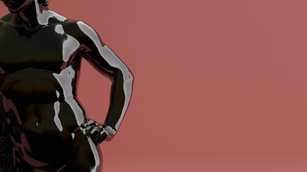 光滑的黑色躯干的阿多尼斯，三维渲染的公共领域雕像。古代神话概念艺术与现代元素图片下载