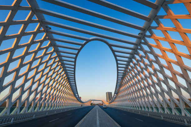 夕阳下的现代桥图片下载