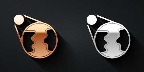 金色和银色的地球图标孤立在黑色图片下载