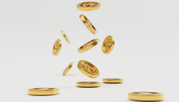 隔离美元金币落在白色地板背景投资和储蓄概念的3d渲染。图片下载