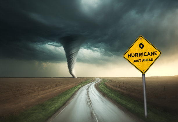 飓风前方警告路标图片下载