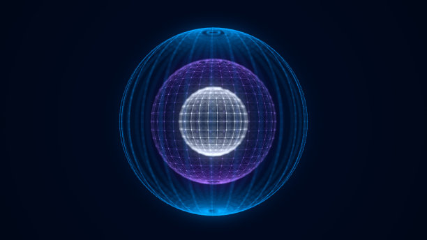 粒子和线条的未来球体。网络连接大数据。抽象技术背景。3 d渲染。图片下载