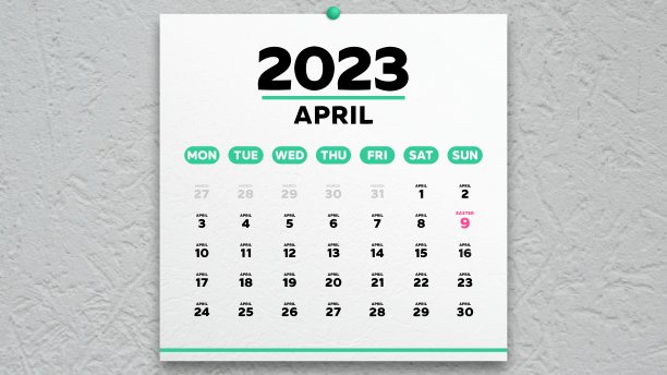 2023年日历上美丽的四月一页，上面标着天主教复活节的日期图片下载