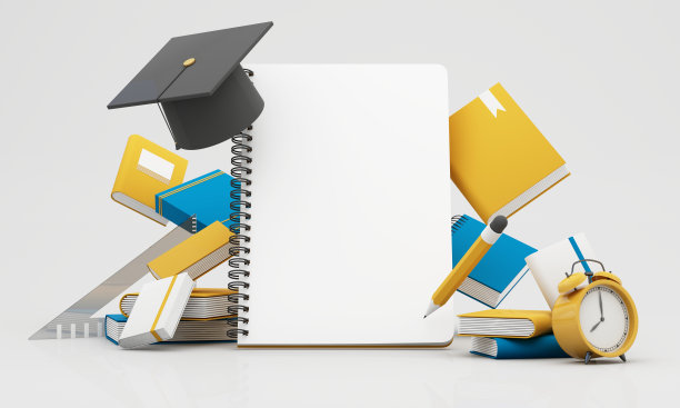 回到学校理念和学历成就的教育。几乎没有在线教育概念的背景。书与毕业帽的颜色粉彩背景。三维渲染插图。图片下载