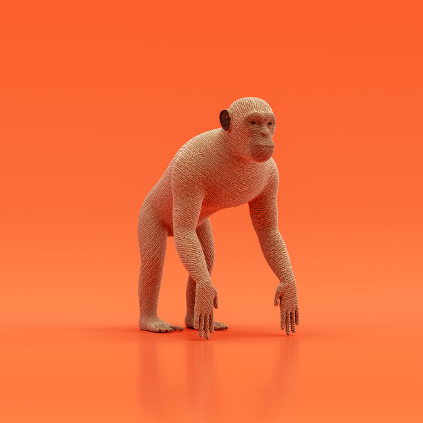 猴子娃娃，布制毛绒玩具，单动物视角，手工制作，3d渲染图片下载