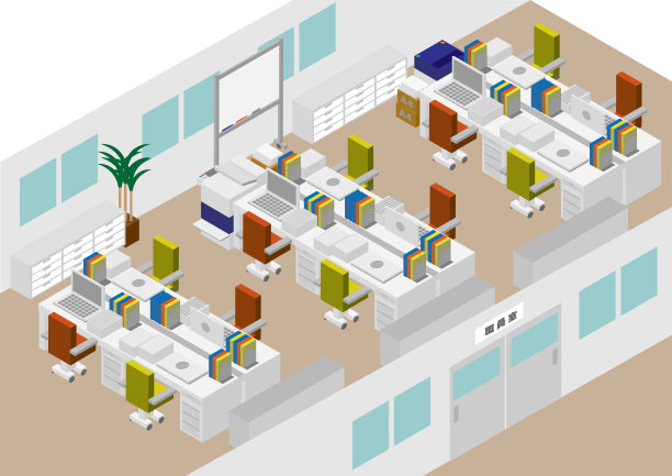等距的员工室插图图片下载