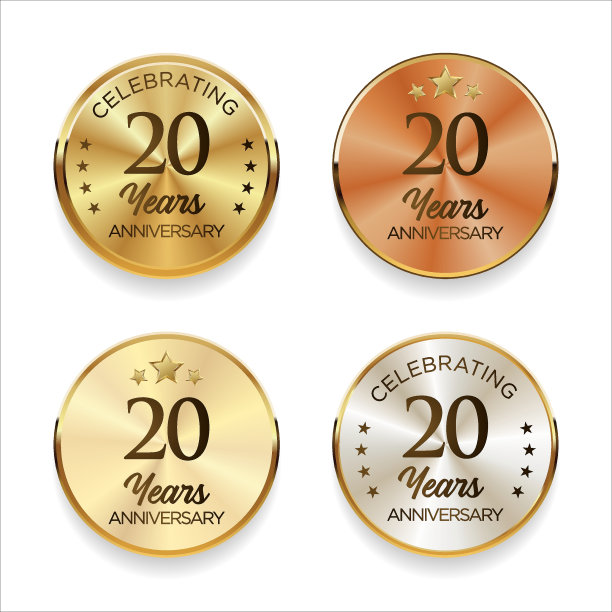 收藏周年金、银、铜徽章矢量插图图片下载