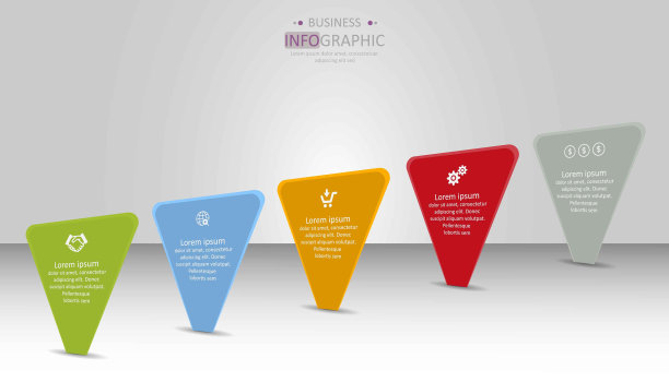 5个三角形矢量信息图。业务概念图形化流程模板有五个步骤图片下载