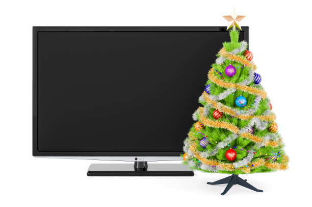 电视机和圣诞树。三维渲染图片下载